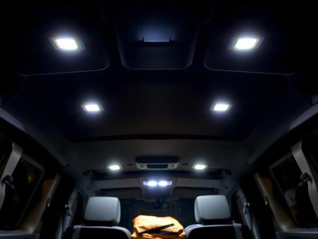 Interior LED lighting in a 4x4 vehicle illuminating the cabin and cargo area