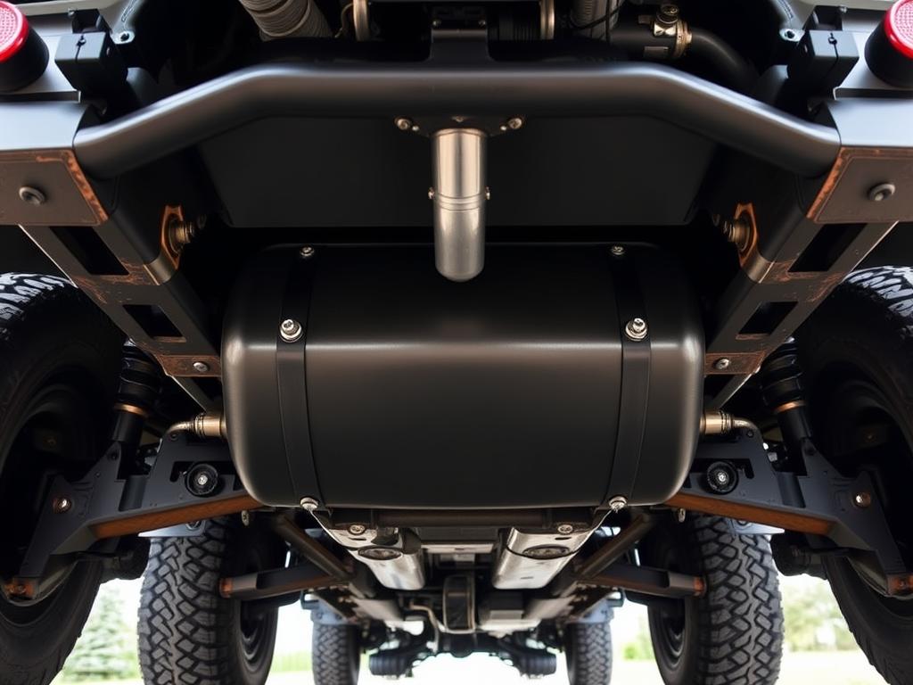 Long-range fuel tank installed on a 4x4 vehicle for extended range
