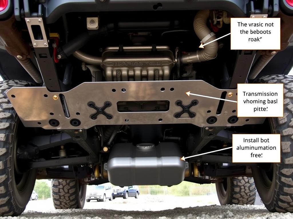 Underbody bash plates installed on a 4x4 vehicle for component protection
